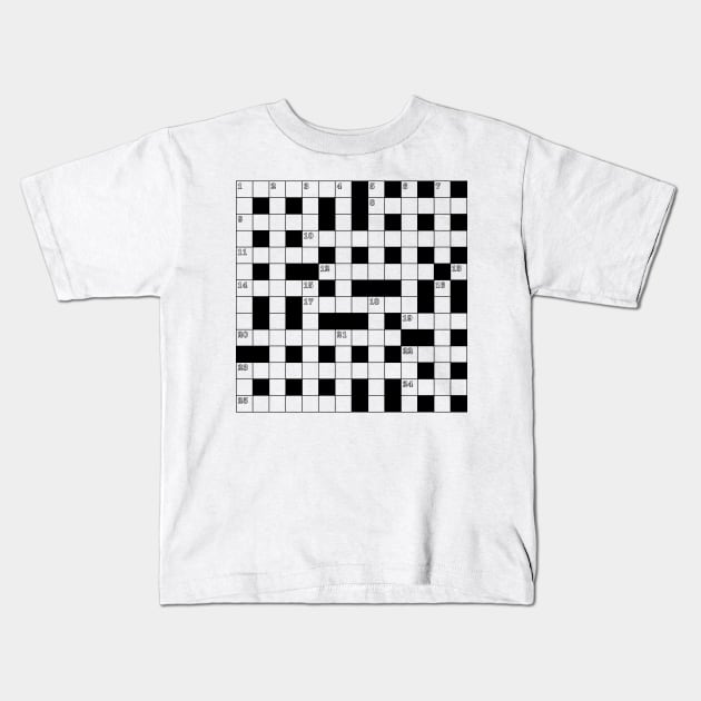 Retro Black White Crossword Puzzle Pattern Kids T-Shirt by redhomestead